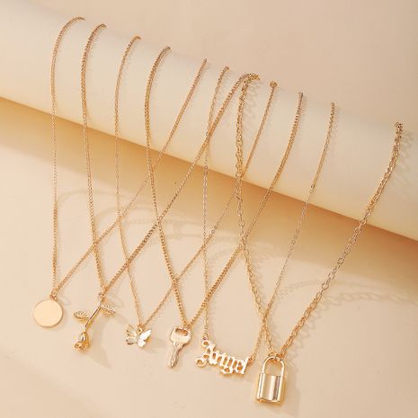 collier pendentif rose à verrouillage simple créatif multicouche ensemble de 6 pièces's discount tags