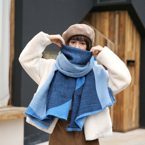 Blue semicircle color matching imitation cashmere thick scarf NHCM285292's discount tags
