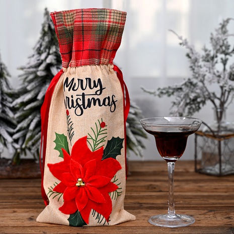 Ornements de Noël Sac de bouteille de vin en lin à fleurs rouges NHHB285396's discount tags