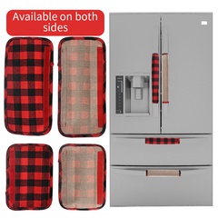 Christmas decoration red and black plaid linen refrigerator cover microwave oven glove four-piece