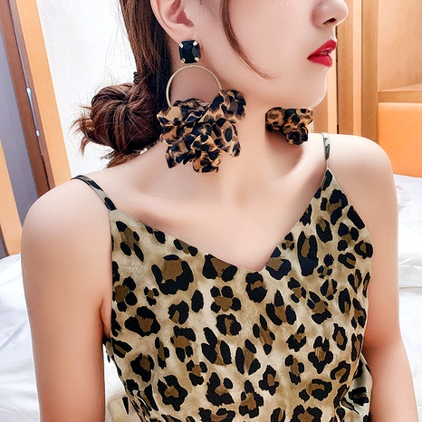 925 silver needle leopard print earrings exaggerated big earrings fabric earrings's discount tags