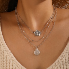 fashion flower shell multi-layer alloy scallop necklace