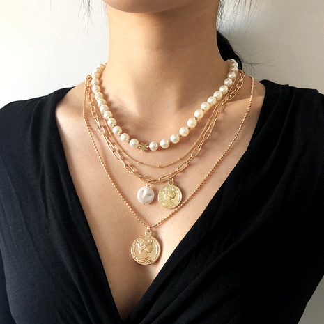 collier de perles imitation pendentif portrait multicouche hip-hop's discount tags