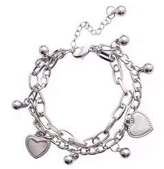 fashion steel hip-hop peach heart pendant double-layer bracelet