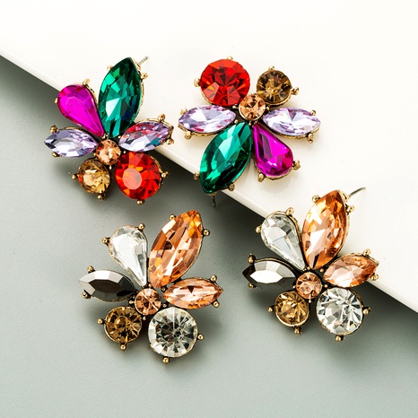fashion diamond alloy inlaid glass flower earrings's discount tags