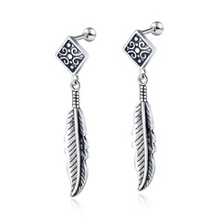 fashion retro stainless steel feather pendant earrings