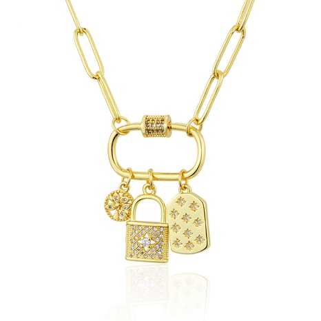 square diamond lock tree tag pendant necklace NHBP286892's discount tags