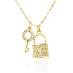 inlaid zirconium key lock diamond pendant necklace