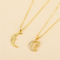 Korean Minimalism Cute Personality Smile Diamond Moon Necklace Hollow Crescent Cupid Pendant Clavicle Chain Female