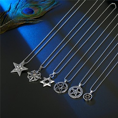 Domineering Punk Personality Men's Necklace Six-Pointed Star Hollow Star Compass Pendant Necklace European Cross-Border Sold Jewelry