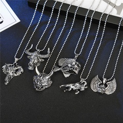 European New Personalized Men's Necklace Punk Hip Hop Skull Wings Goat Animal Pendant Necklace Cross-Border Sold Jewelry