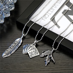 European Creative Personality Vintage Necklace Feather Maple Leaf Playing Card Alloy Large Pendant Necklace Ornament