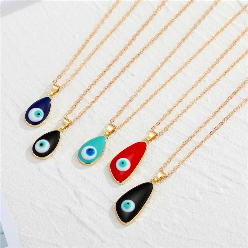 Bohemian Retro Trendy Dripping Water Drop Lucky Devils Eye Pendant Necklace Clavicle Chain Female CrossBorder Sold Jewelry