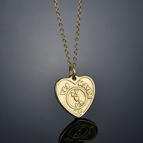 Nuevo collar de letras en forma de corazón con patrón en relieve de corazón de melocotón retro de acero inoxidable 14K's discount tags