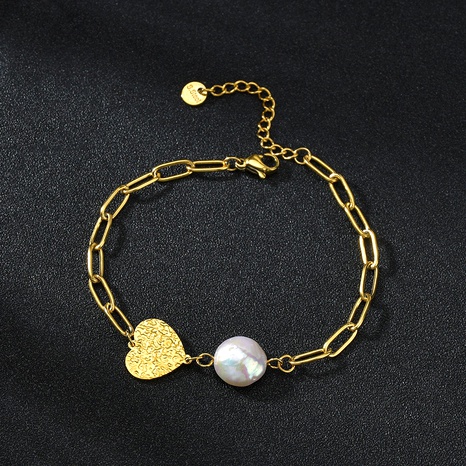 pearl titanium steel heart-shaped bracelet NHHF286514's discount tags