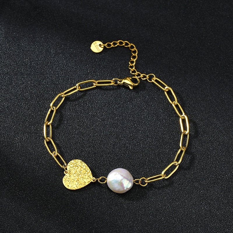 pearl titanium steel heartshaped bracelet
