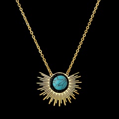 new stainless steel 18K golden sun flower turquoise necklace