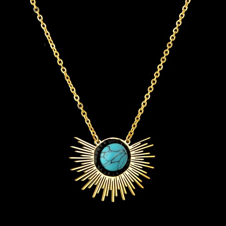 nouveau collier turquoise or 18 carats avec fleur de soleil en acier inoxydable's discount tags