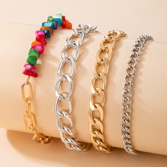 colored stone hip-hop alloy adjustable 4-piece bracelet