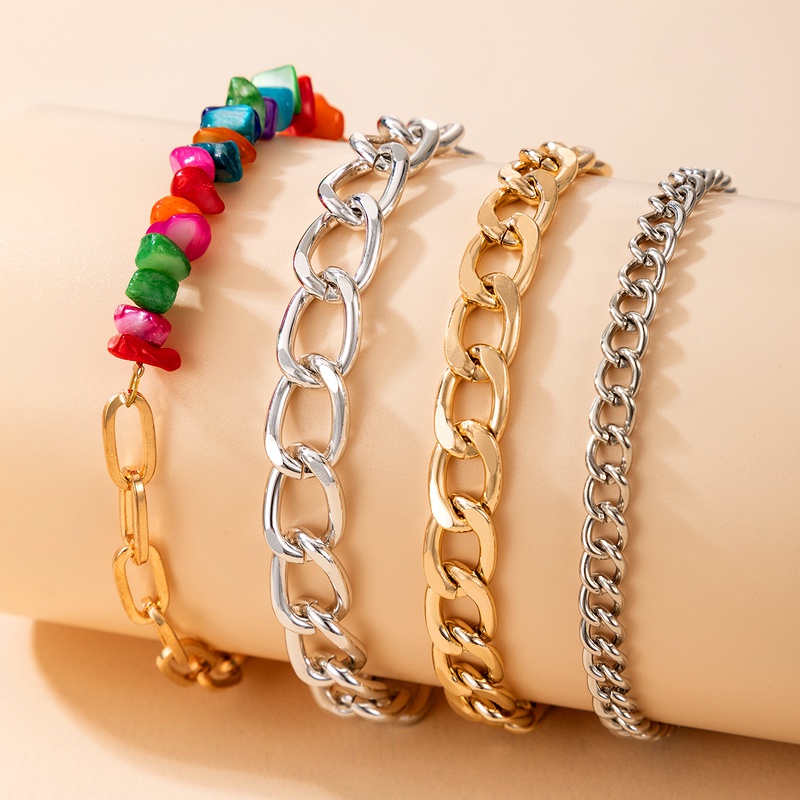 colored stone hiphop alloy adjustable 4piece bracelet