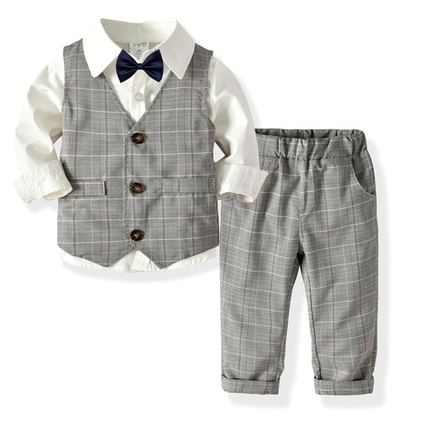 Boys Long Sleeve Shirt Double Waistcoat Trousers Gentleman Bow Tie Set's discount tags