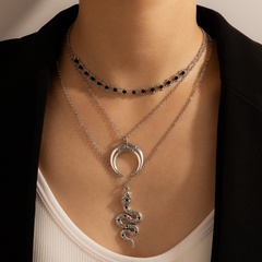 Fashion retro crescent snake-shaped diamond pendant retro necklace