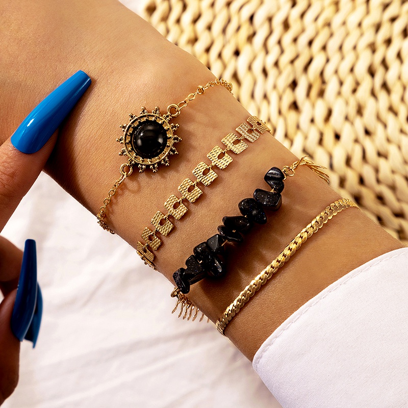 retro black sun flower bracelet 4piece set