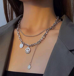 Korean steel fashion hip-hop fashion smiley personality double-layer necklace