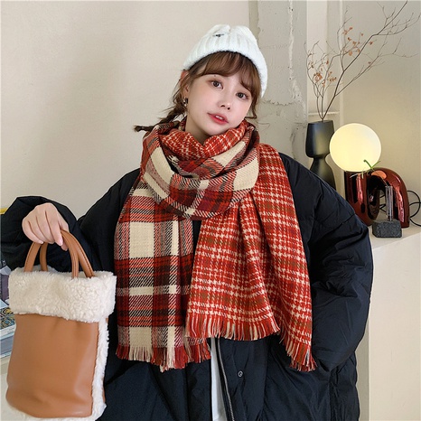  red plaid double-sided cashmere scarf  NHCM288210's discount tags