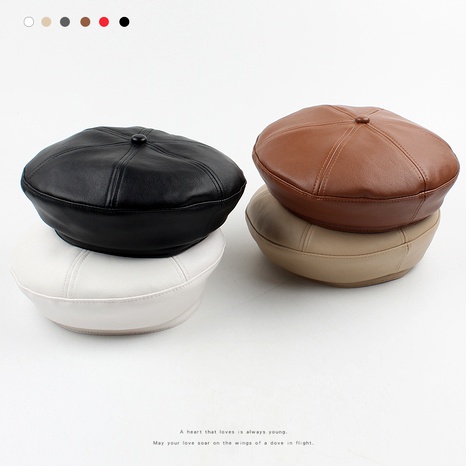 PU leather fashion solid color retro beret's discount tags