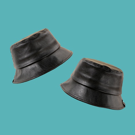 Black PU leather fisherman hat's discount tags