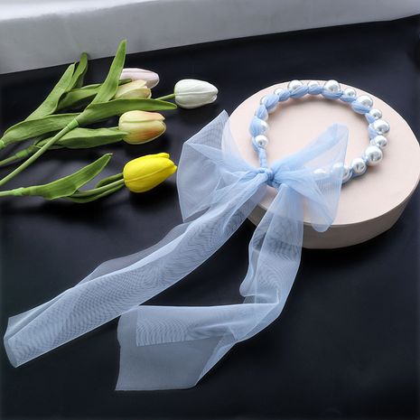 Diadema de perlas envuelta en cinta de lazo coreano's discount tags