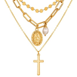 collier  pendentif croix lune en mtal multicouchepicture90