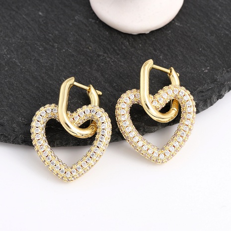 Simple retro zircon heart-shaped gold earrings's discount tags