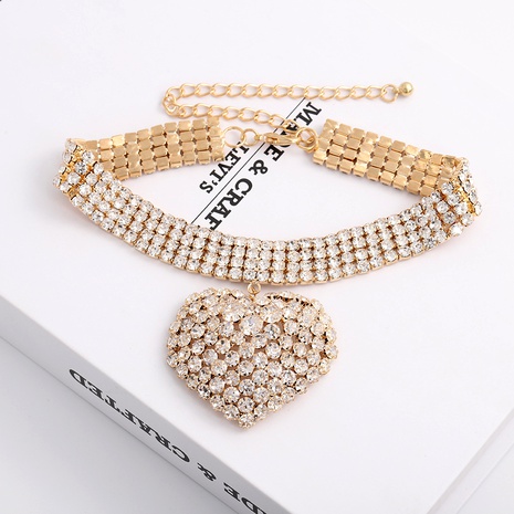 Heart Full Rhinestone Short Strap Necklace's discount tags