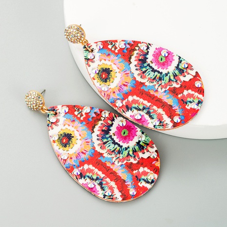 colorful flower leather print earrings's discount tags