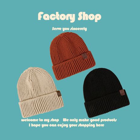 solid color Korean fashion knitted casual simple warm hat's discount tags