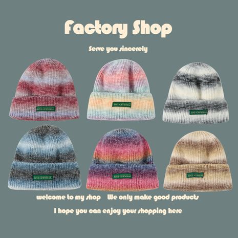 Tie-dye rainbow gradient knit hat's discount tags