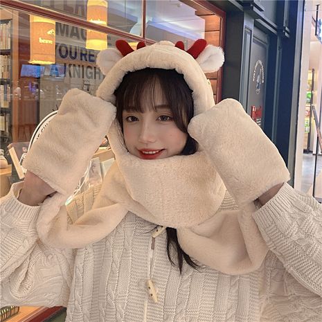  all-match cute plush scarf hooded gloves Korean style three-piece suit NHCM279621's discount tags