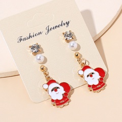 Cute cartoon zircon Christmas pearl earrings set