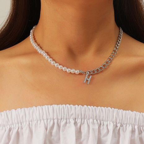 Collar de perlas asimétricas bohemias con letras's discount tags