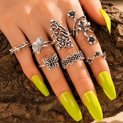 creative fashion retro alloy hollow flower butterfly joint ring 7-piece ring