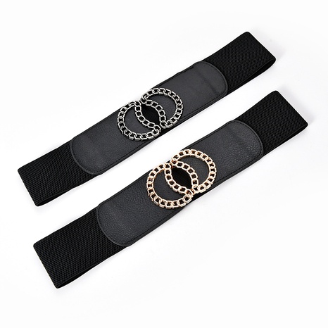 moda doble círculo decoración retro damas cinturón negro's discount tags