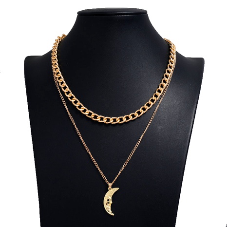 fashion metal wild meniscus pendant metal double-layer chain necklace's discount tags