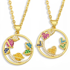 micro inlaid color zircon butterfly love pendant necklace