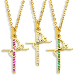 simple cross inlaid zircon necklace