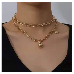 alloy lock-shaped ball pendant double-layer bamboo chain necklace