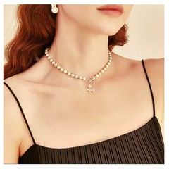 fashion style alloy butterfly pendant pearl necklace