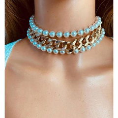 Mode übertrieben Nachahmung Perle mehrschichtige Halskette