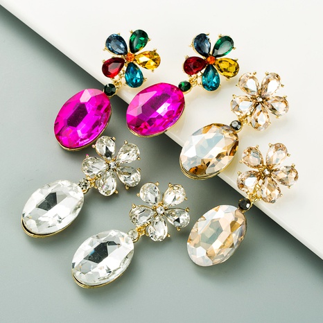 fashion alloy glass diamond flower earrings's discount tags